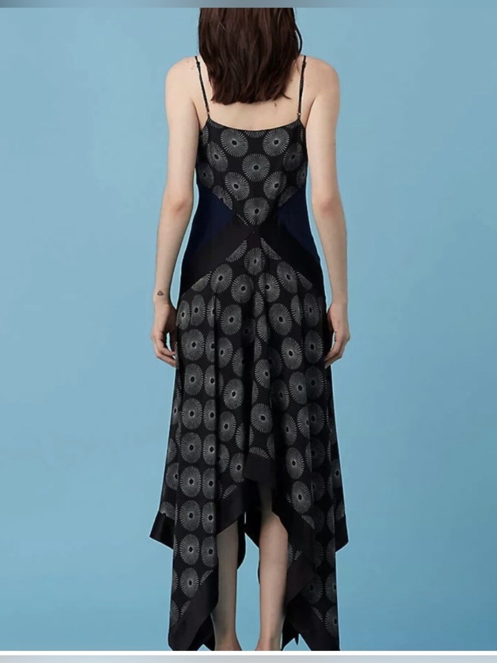Diane Von Furstenberg Black Patterned Asymmetrical Slip Dress Size 4 100% Silk - Picture 2 of 16